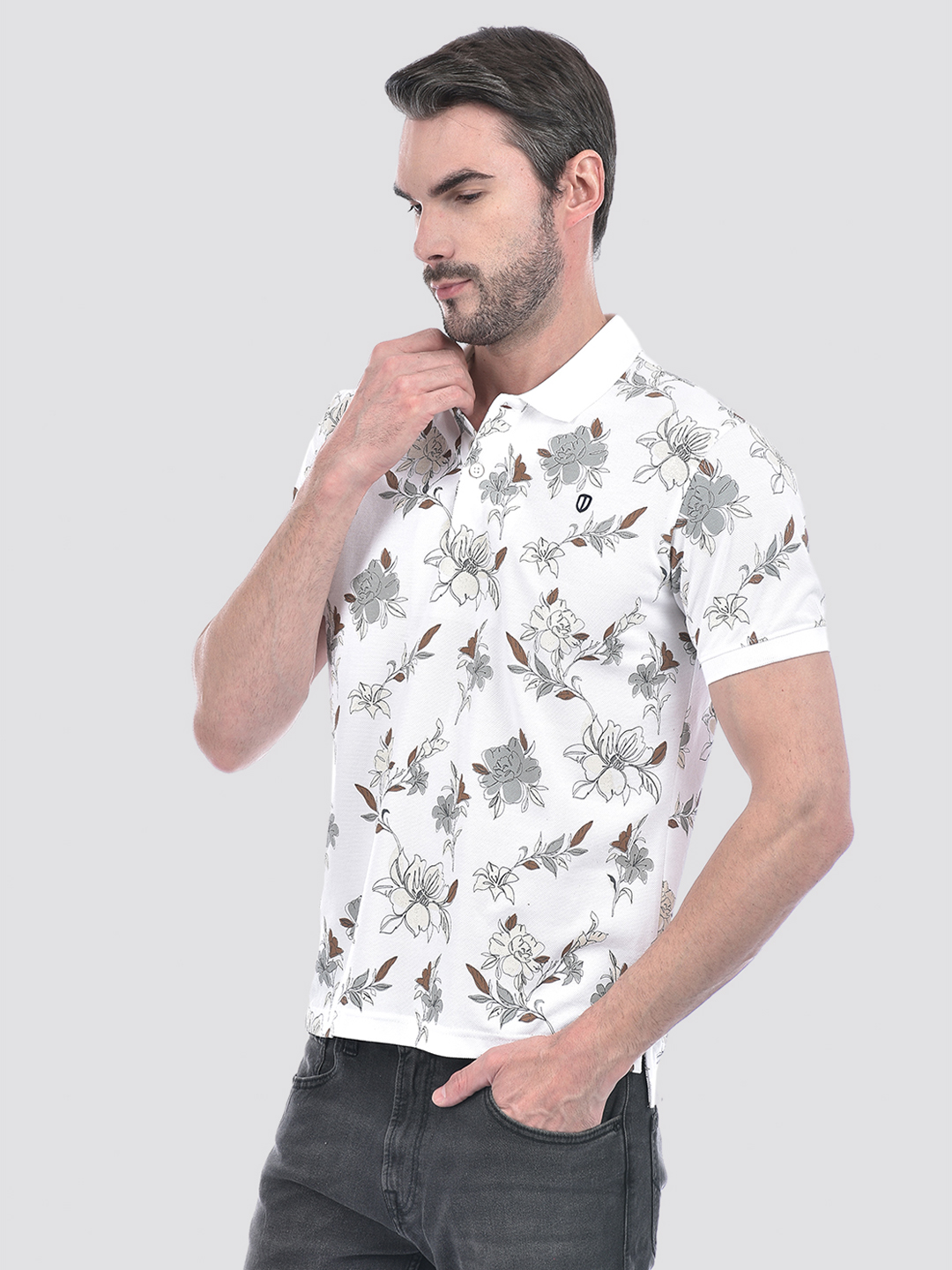 Numero Uno Men Floral Print White T-Shirt
